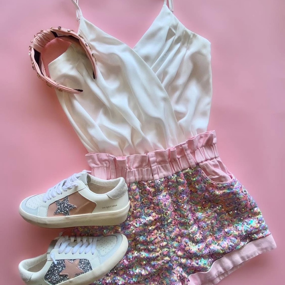 Fantastic Fawn Pink Sequin High Waist Shorts